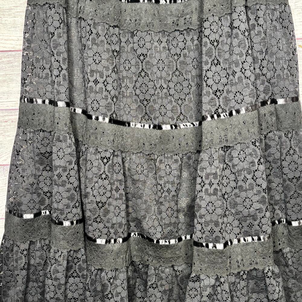 The Pitchfork Brand Tired Black Midi Lace Lined Witchy Goth Skirt Size Medium - Picture 9 of 10